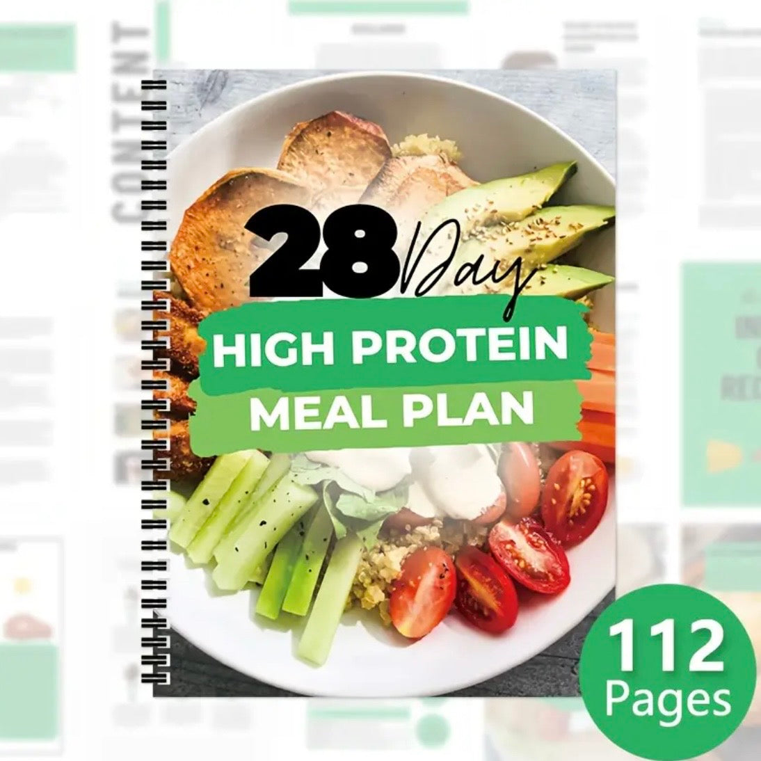 1pc 28-Day High-Protein Diet Planner & Journal - Daily Meal Plan Book with Weekly Tracking Sheets, Log, Macro Tracker for Building, Gym & Nutrition Goals - Compatible with Smartphones/Tablets (Short-Sized for Portability)