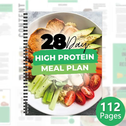 1pc 28-Day High-Protein Diet Planner & Journal - Daily Meal Plan Book with Weekly Tracking Sheets, Log, Macro Tracker for Building, Gym & Nutrition Goals - Compatible with Smartphones/Tablets (Short-Sized for Portability)