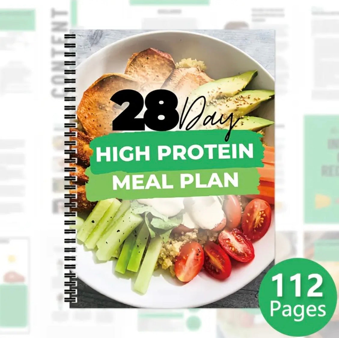 1pc 28-Day High-Protein Diet Planner & Journal - Daily Meal Plan Book with Weekly Tracking Sheets, Log, Macro Tracker for Building, Gym & Nutrition Goals - Compatible with Smartphones/Tablets (Short-Sized for Portability)