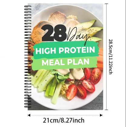 1pc 28-Day High-Protein Diet Planner & Journal - Daily Meal Plan Book with Weekly Tracking Sheets, Log, Macro Tracker for Building, Gym & Nutrition Goals - Compatible with Smartphones/Tablets (Short-Sized for Portability)