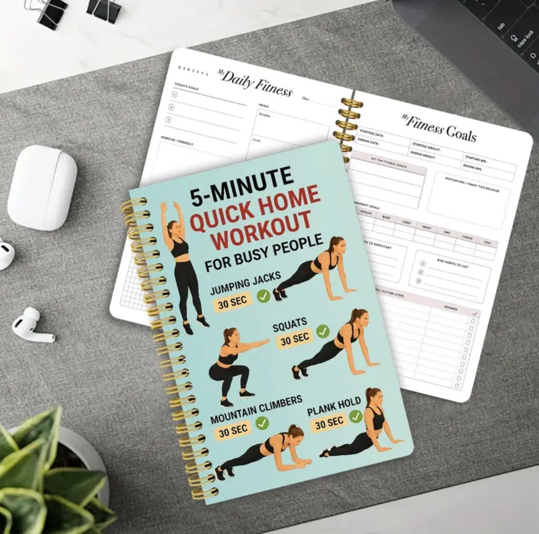 1pc Fitness Training Theme Cover Spiral Notebook | 13.97x21.08cm | Built-in Fitness Goal Check-in Bar | Ideal for Tracking Weight, Progress, Nutrition, Habits | Paper Material, Planner Page Ruling