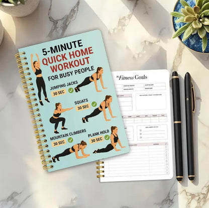 1pc Fitness Training Theme Cover Spiral Notebook | 13.97x21.08cm | Built-in Fitness Goal Check-in Bar | Ideal for Tracking Weight, Progress, Nutrition, Habits | Paper Material, Planner Page Ruling