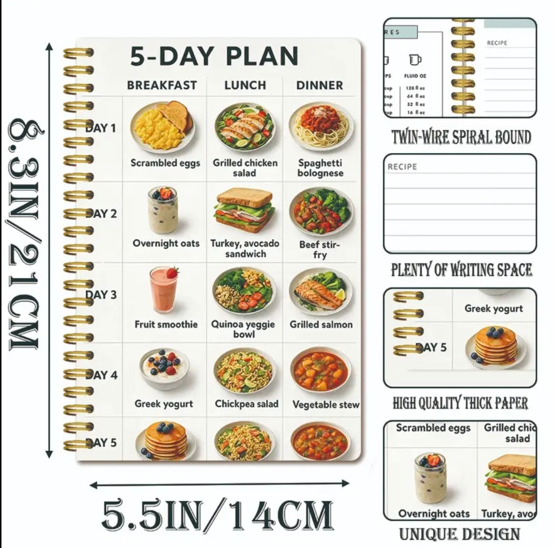 1pc Lightweight Food Healthy Diet Plan Theme Cover Spiral Plan Notebook | Size 13.97x21.08 cm | Suitable for Diet Tracking | Organize Food Inspiration | Portable Diet Notebook | Gift Giving