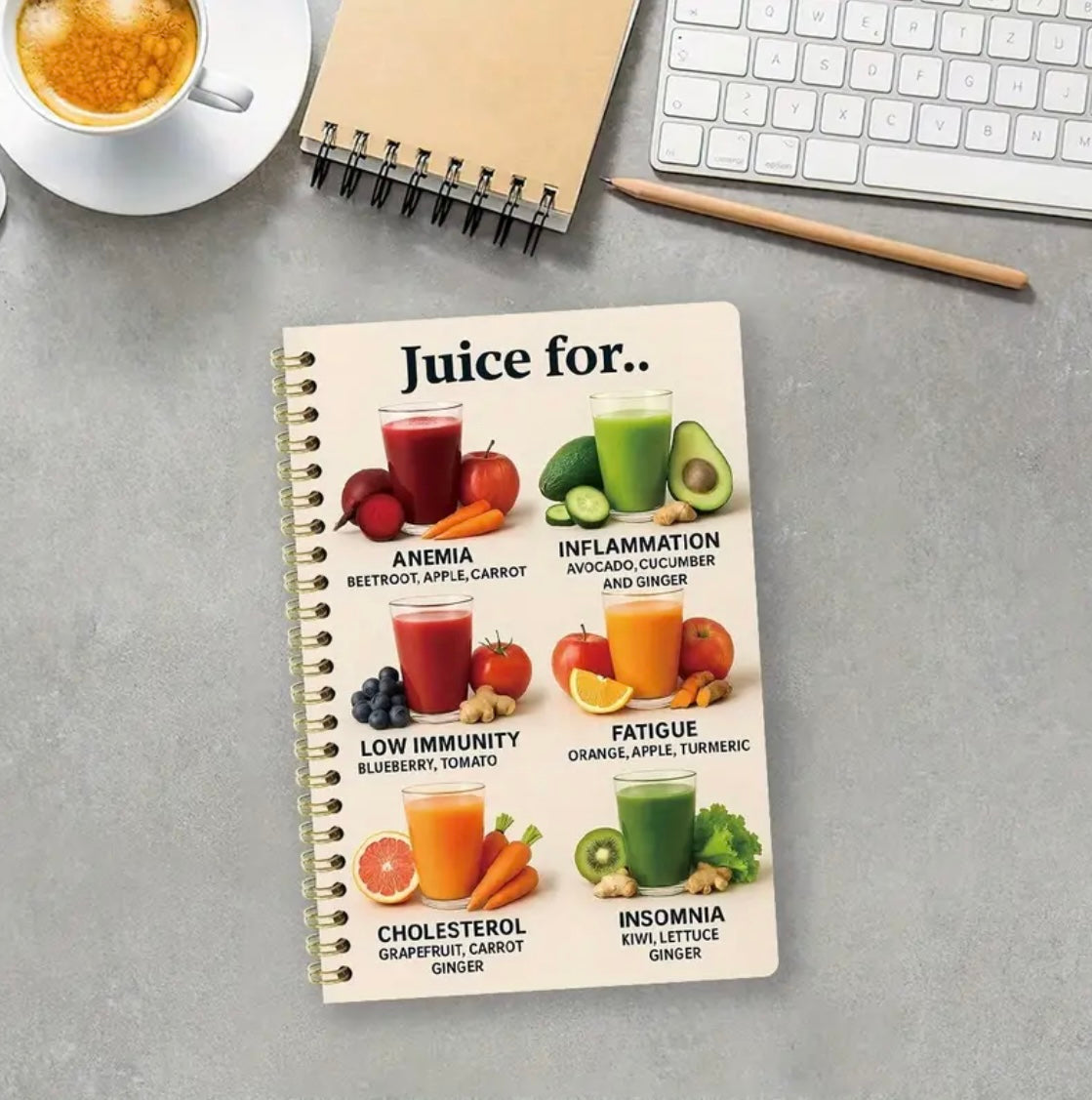 Juice... Spiral Notebook - 50 Pages, Smooth Writing, 13.97X21.08 cm - Ideal for Writing, Studying, Journaling, And Office Use - a Perfect Birthday Gift, Featuring 6 Juice Recipes for Anemia, Inflammation, Low Immunity, Fatigue, Cholesterol