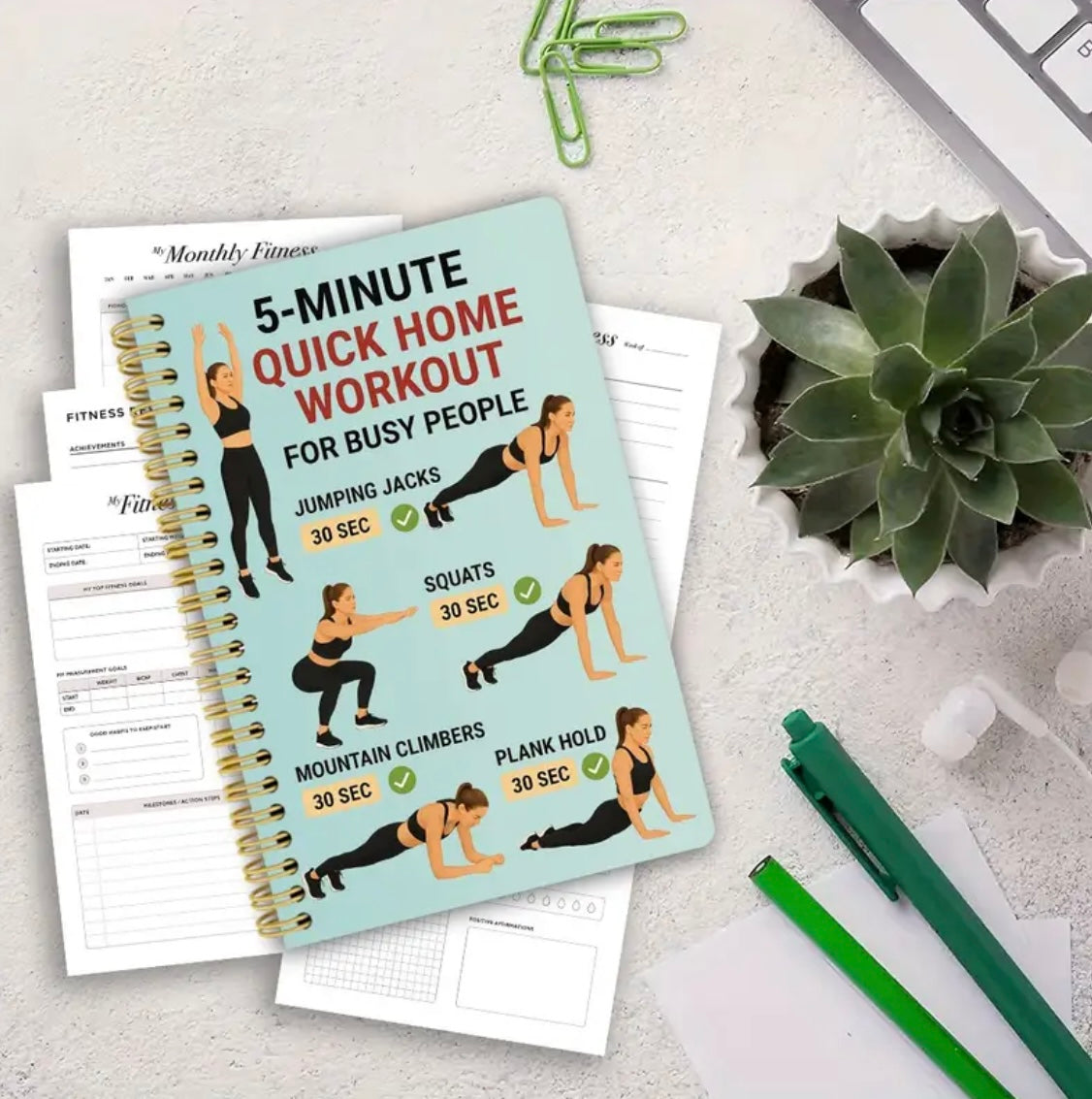 1pc Fitness Training Theme Cover Spiral Notebook | 13.97x21.08cm | Built-in Fitness Goal Check-in Bar | Ideal for Tracking Weight, Progress, Nutrition, Habits | Paper Material, Planner Page Ruling