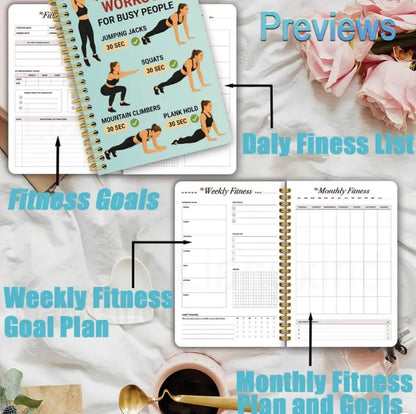 1pc Fitness Training Theme Cover Spiral Notebook | 13.97x21.08cm | Built-in Fitness Goal Check-in Bar | Ideal for Tracking Weight, Progress, Nutrition, Habits | Paper Material, Planner Page Ruling