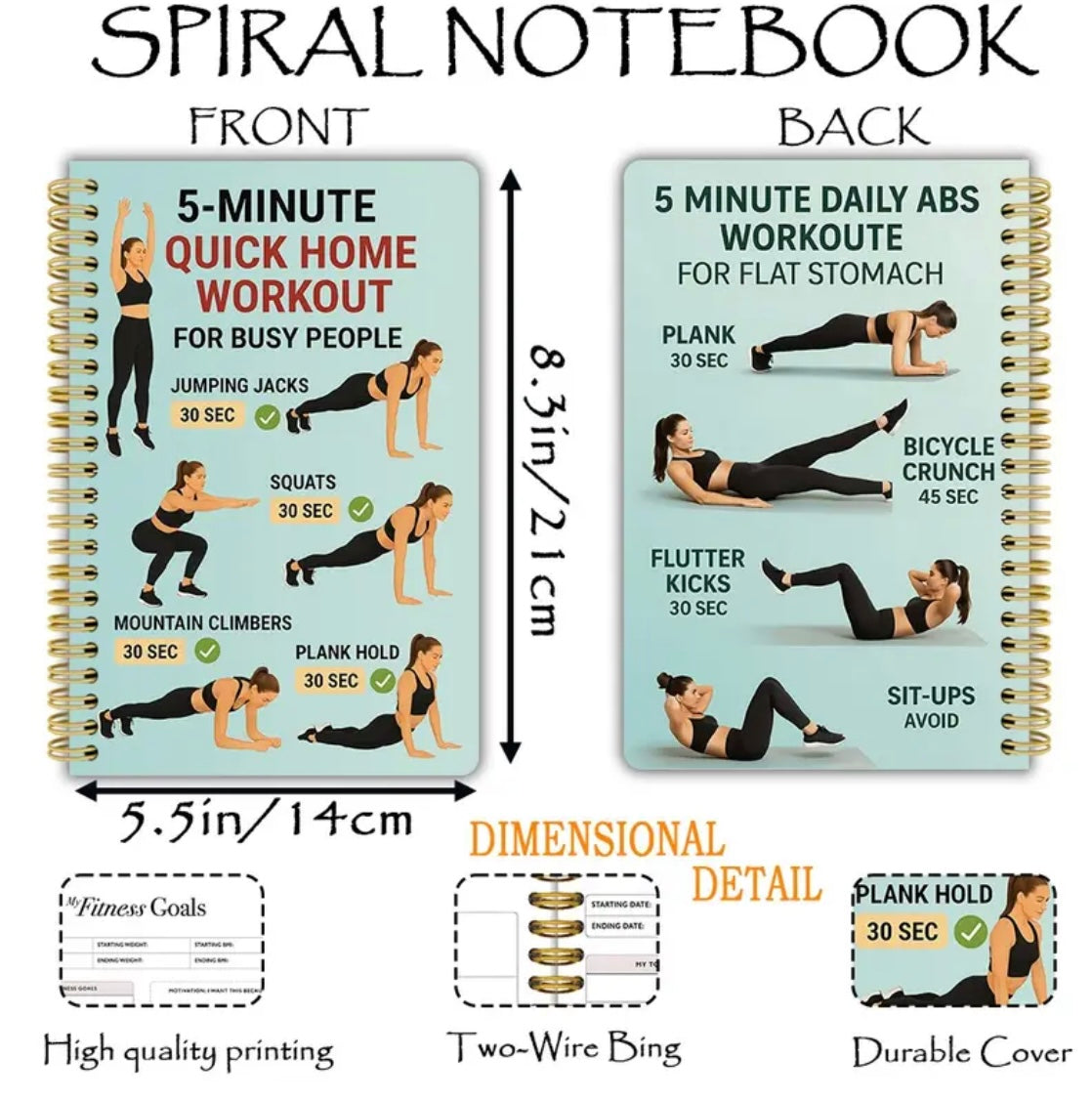1pc Fitness Training Theme Cover Spiral Notebook | 13.97x21.08cm | Built-in Fitness Goal Check-in Bar | Ideal for Tracking Weight, Progress, Nutrition, Habits | Paper Material, Planner Page Ruling