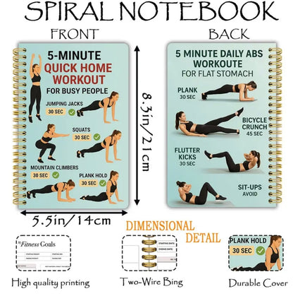 1pc Fitness Training Theme Cover Spiral Notebook | 13.97x21.08cm | Built-in Fitness Goal Check-in Bar | Ideal for Tracking Weight, Progress, Nutrition, Habits | Paper Material, Planner Page Ruling