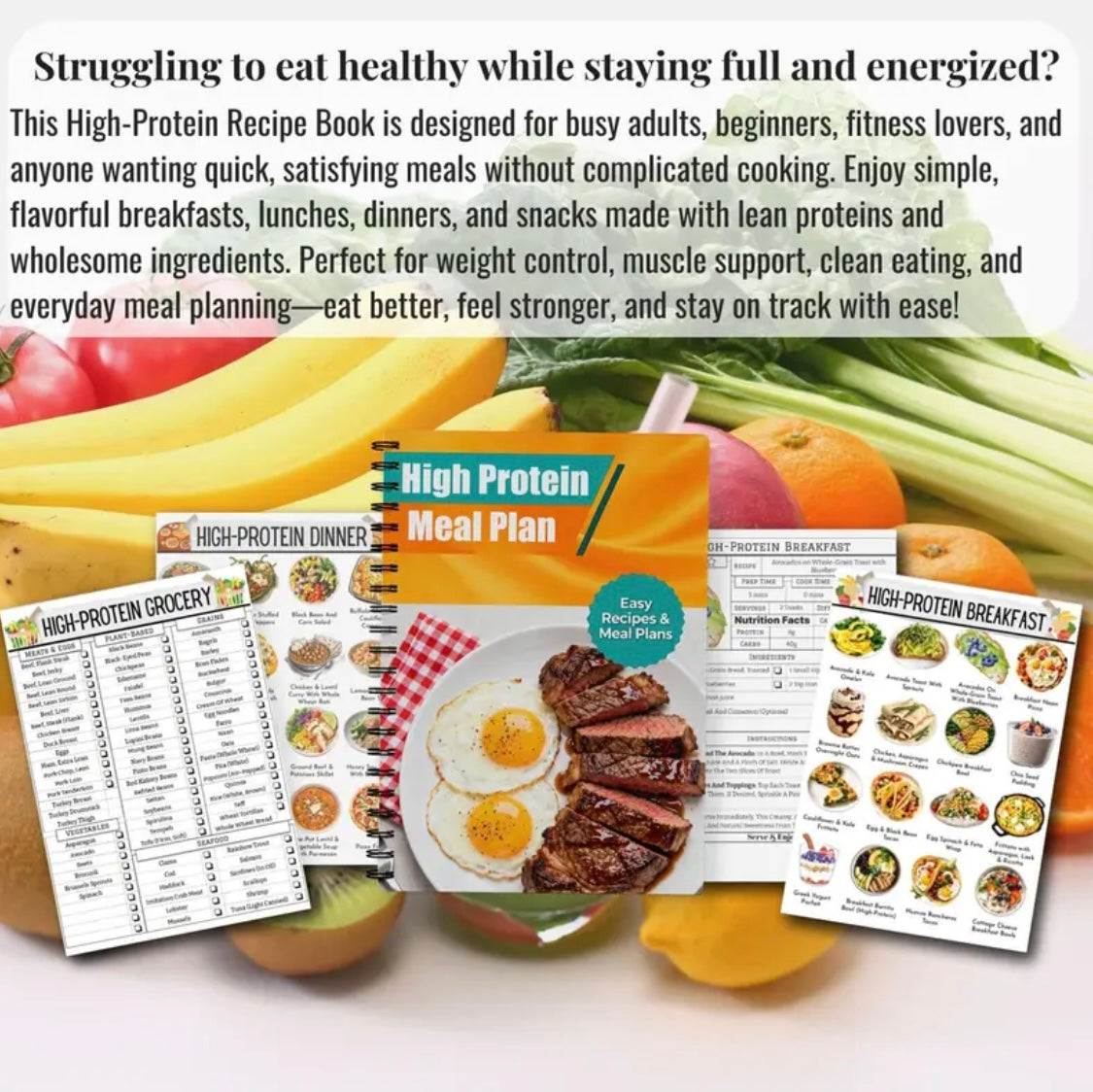High-Protein Meal Plan Cookbook with Quick & Easy Protein-Rich Recipes for Weight Loss, Muscle Gain, Clean Eating & Meal Prep - Healthy Cooking Guide Suitable for Busy Adults, Beginners, Fitness & for families