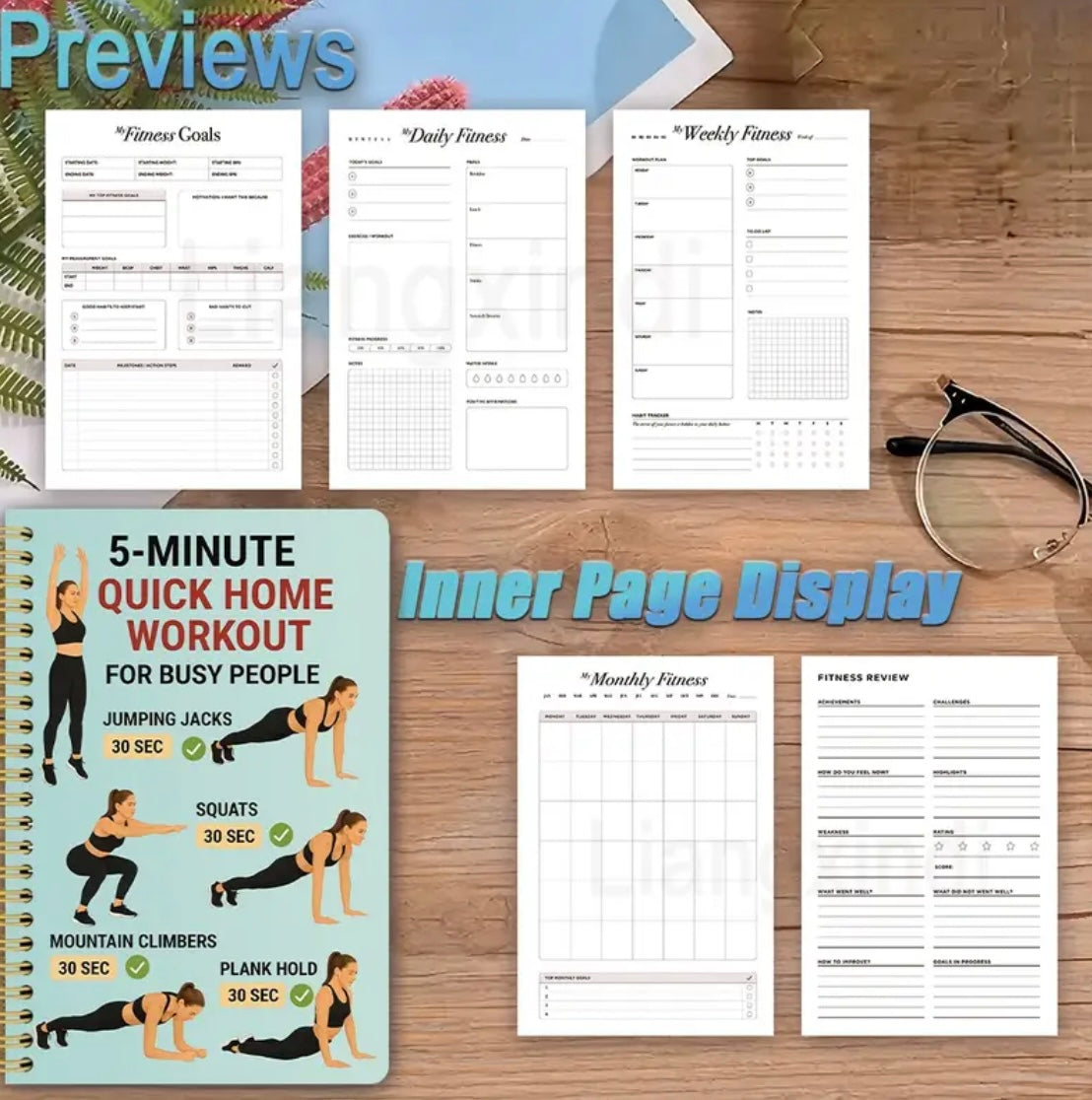 1pc Fitness Training Theme Cover Spiral Notebook | 13.97x21.08cm | Built-in Fitness Goal Check-in Bar | Ideal for Tracking Weight, Progress, Nutrition, Habits | Paper Material, Planner Page Ruling